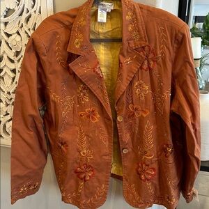 Coldwater Creek Women's Floral Embroidered Tan Blazer